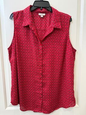 roz & ALI 2X Red Sleeveless ButtonUp.
